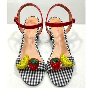 New Betsey Johnson Black Gingham Fruit Sandals